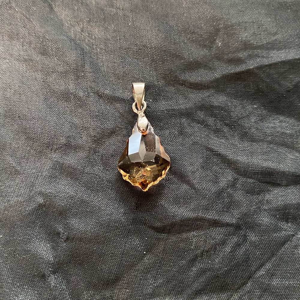 Swarovski Vintage Yellow Leaf Drop Shape gold Crystal Stone Pendant
